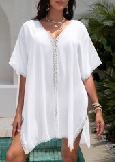 Tummy Coverage V Neck White Cover Up