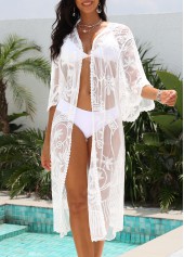 Scalloped Hem White Half Sleeve Cover Up