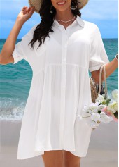 White Shirt Collar Ruched Cover Up