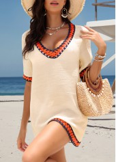 Beige Short Sleeve V Neck Cover Up | thumb picture 