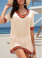 Beige Short Sleeve V Neck Cover Up