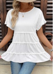 White Tummy Coverage Short Sleeve Round Neck Blouse | thumb picture 