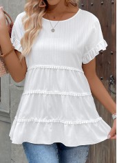White Tummy Coverage Short Sleeve Round Neck Blouse | thumb picture 