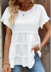 White Tummy Coverage Short Sleeve Round Neck Blouse | thumb picture 