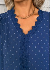 Blue Patchwork Short Sleeve V Neck Blouse | thumb picture 