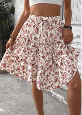 Brick Red Ditsy Floral Print A Line Skirt