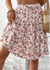 Brick Red Ditsy Floral Print A Line Skirt | thumb picture 