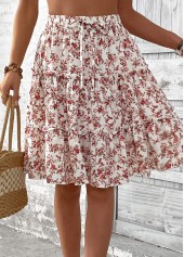 Brick Red Ditsy Floral Print A Line Skirt | thumb picture 