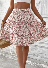 Brick Red Ditsy Floral Print A Line Skirt | thumb picture 