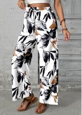 White Leaf Print Wide Leg Elastic Waist Pants | thumb picture 