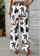 White Leaf Print Wide Leg Elastic Waist Pants | thumb picture 