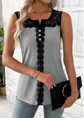Light Grey Patchwork Sleeveless Split Neck Tank Top | thumb picture 
