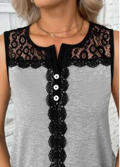 Light Grey Patchwork Sleeveless Split Neck Tank Top | thumb picture 