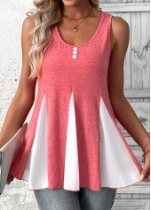 Peach Red Insert Sleeveless Scoop Neck Tank Top