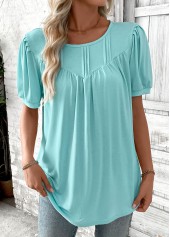 Cyan Tummy Coverage Short Sleeve Round Neck T Shirt