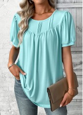 Cyan Tummy Coverage Short Sleeve Round Neck T Shirt | thumb picture 