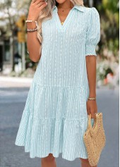 Light Blue Tummy Coverage Short Sleeve Shirt Collar Dress | thumb picture 