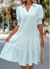 Light Blue Tummy Coverage Short Sleeve Shirt Collar Dress | thumb picture 