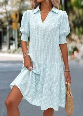 Light Blue Tummy Coverage Short Sleeve Shirt Collar Dress | thumb picture 