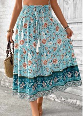 Mint Green Tribal Print A Line Elastic Waist Skirt