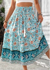 Mint Green Tribal Print A Line Elastic Waist Skirt | thumb picture 