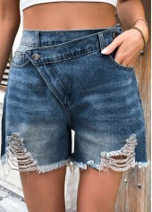 Denim Blue Button Fly High Waisted Shorts