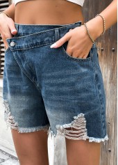 Denim Blue Button Fly High Waisted Shorts | thumb picture 
