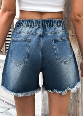 Denim Blue Button Fly High Waisted Shorts | thumb picture 