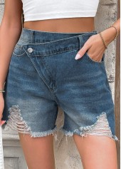 Denim Blue Button Fly High Waisted Shorts | thumb picture 