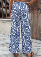 Dark Blue Tribal Print Wide Leg Elastic Waist Pants | thumb picture 