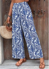 Dark Blue Tribal Print Wide Leg Elastic Waist Pants | thumb picture 