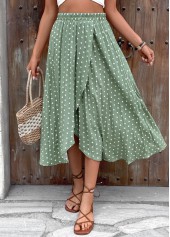 Sage Green Polka Dot A Line Elastic Waist Skirt