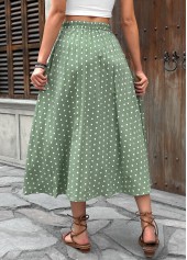 Sage Green Polka Dot A Line Elastic Waist Skirt