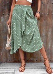 Sage Green Polka Dot A Line Elastic Waist Skirt