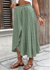 Sage Green Polka Dot A Line Elastic Waist Skirt