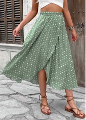 Sage Green Polka Dot A Line Elastic Waist Skirt