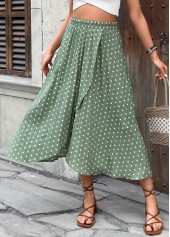 Sage Green Polka Dot A Line Elastic Waist Skirt