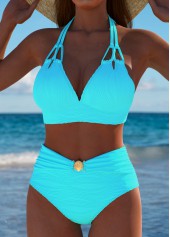 Mid Waisted Patchwork Cyan Bikini Set | thumb picture 