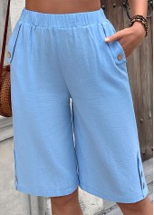 Light Blue Straight Leg Elastic Waist High Waisted Shorts | thumb picture 