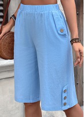 Light Blue Straight Leg Elastic Waist High Waisted Shorts | thumb picture 