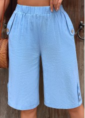 Light Blue Straight Leg Elastic Waist High Waisted Shorts