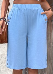 Light Blue Straight Leg Elastic Waist High Waisted Shorts | thumb picture 