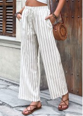 Beige Striped Wide Leg Elastic Waist High Waisted Pants | thumb picture 