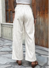 Beige Striped Wide Leg Elastic Waist High Waisted Pants | thumb picture 