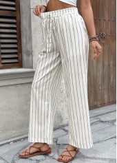 Beige Striped Wide Leg Elastic Waist High Waisted Pants | thumb picture 