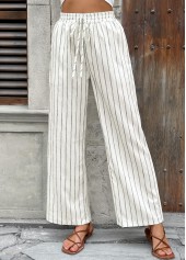 Beige Striped Wide Leg Elastic Waist High Waisted Pants | thumb picture 