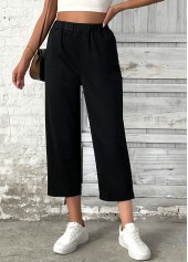 Black Straight Leg Elastic Waist High Waisted Pants | thumb picture 