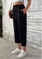 Black Straight Leg Elastic Waist High Waisted Pants | thumb picture 
