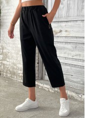 Black Straight Leg Elastic Waist High Waisted Pants | thumb picture 