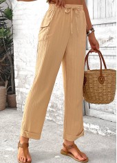 Light Camel Pocket Straight Leg Elastic Waist Pants | thumb picture 